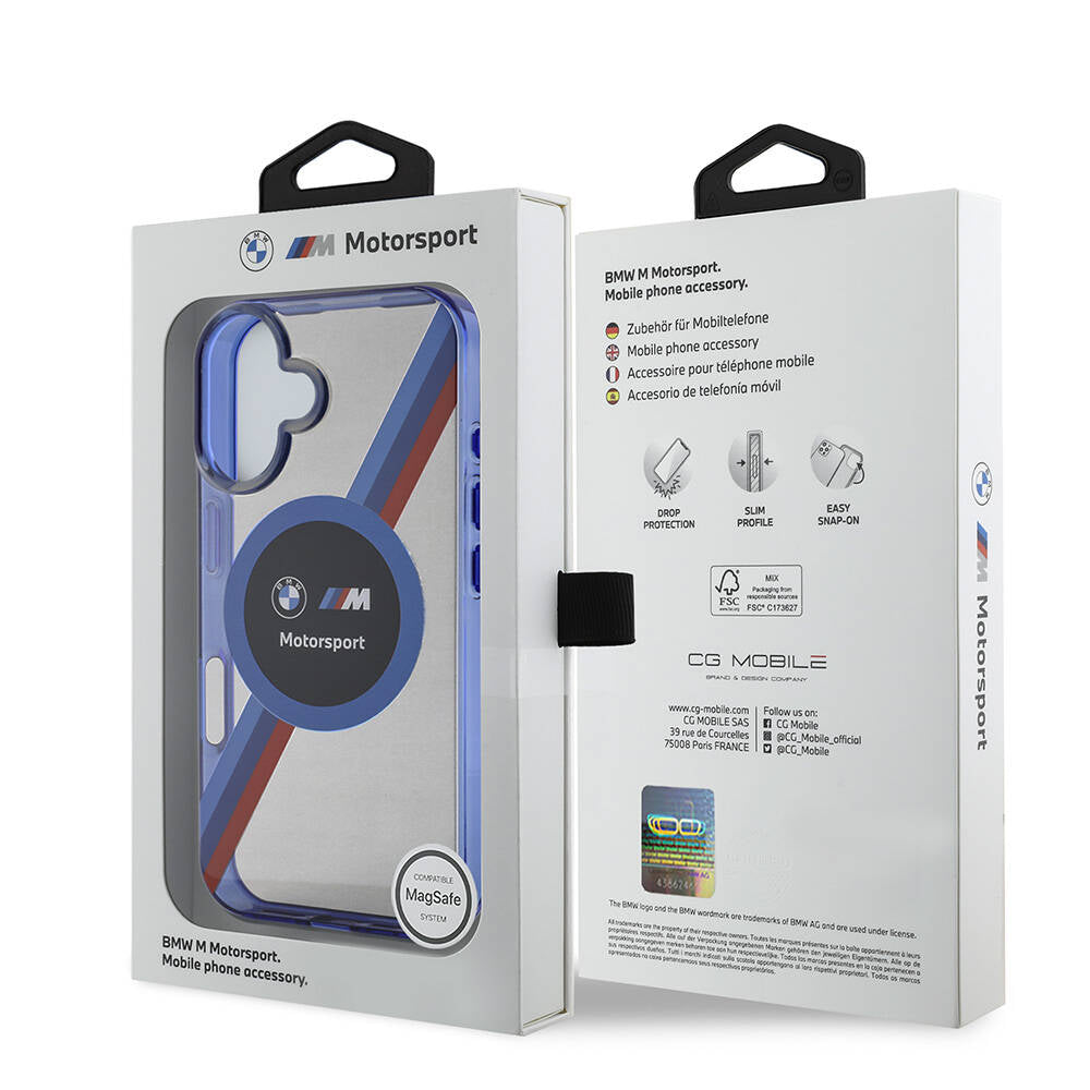 Apple iPhone 16 Case BMW Original Licensed M Logo Three Color Striped Motorsport Circle Cover Black