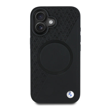 Apple iPhone 16 Kılıf BMW Orjinal Lisanslı M-safe Şarj Özellikli Metal Logolu Yarım Dokulu Circle Deri Kapak Siyah