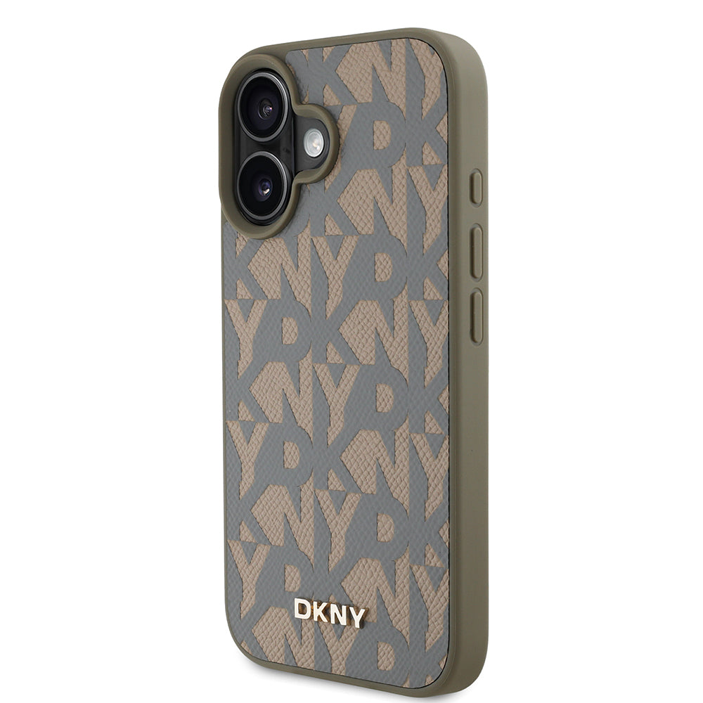 Apple iPhone 16 Case DKNY Original Licensed M-safe Charging Feature 3D Printed Grid Pattern Cover Gray