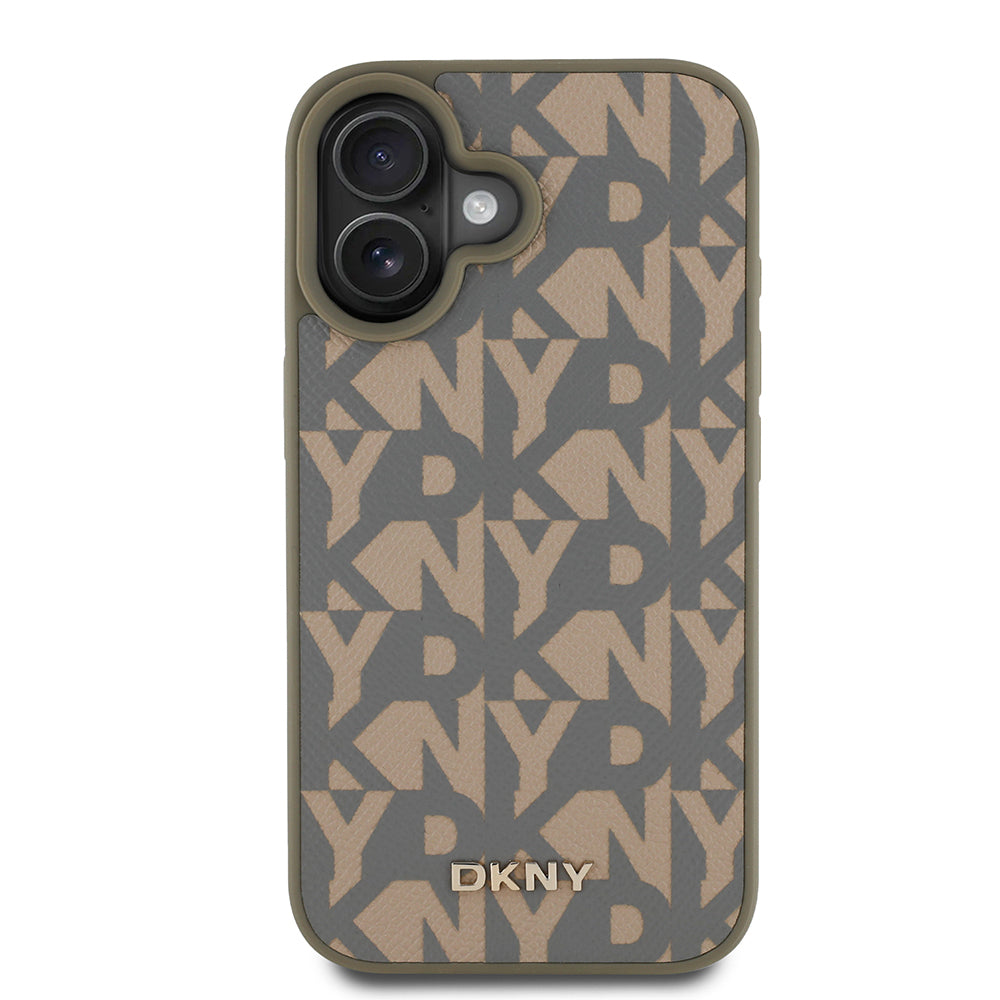 Apple iPhone 16 Case DKNY Original Licensed M-safe Charging Feature 3D Printed Grid Pattern Cover Gray