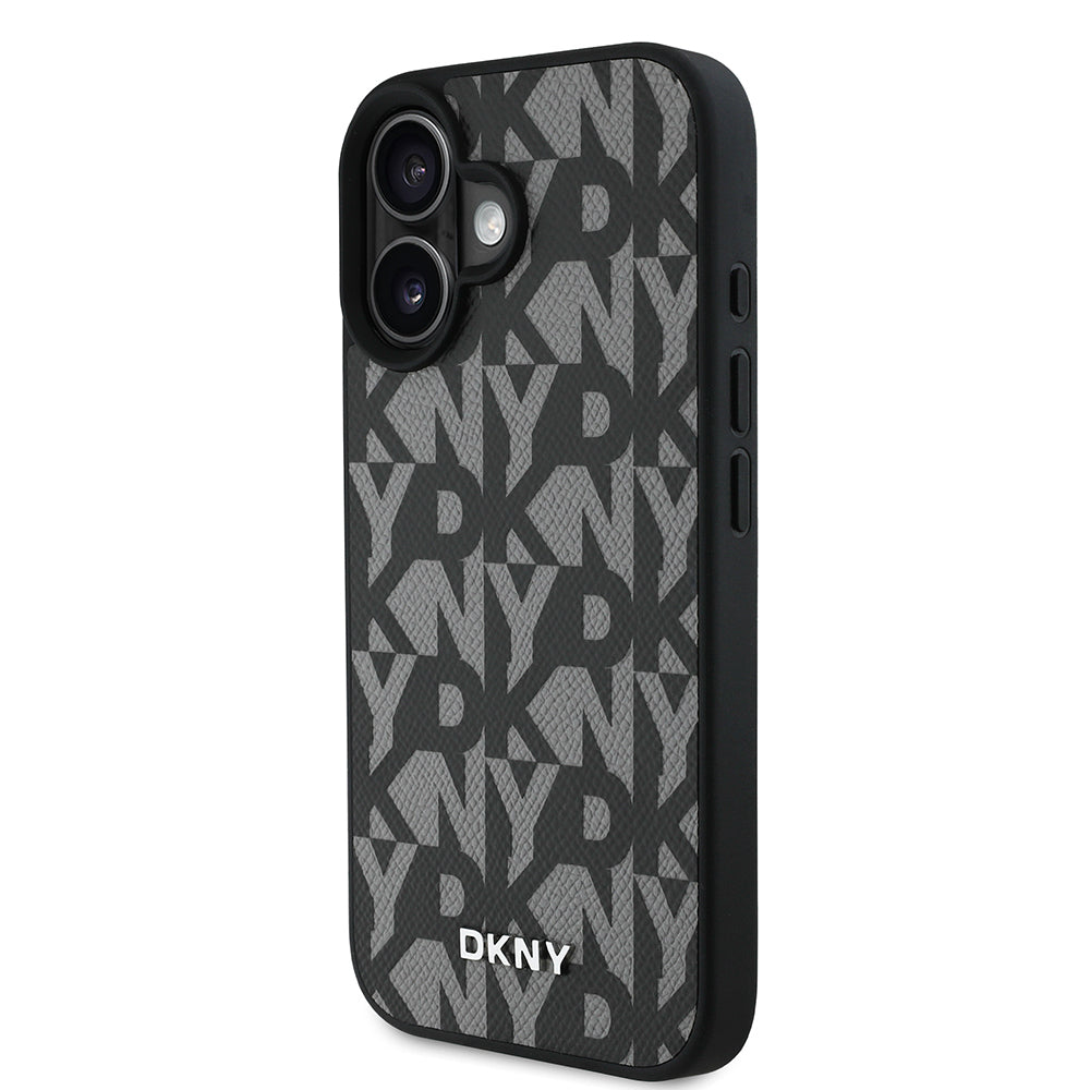 Apple iPhone 16 Case DKNY Original Licensed M-safe Charging Feature 3D Printed Grid Pattern Cover Gray