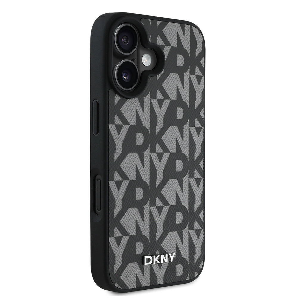 Apple iPhone 16 Case DKNY Original Licensed M-safe Charging Feature 3D Printed Grid Pattern Cover Brown