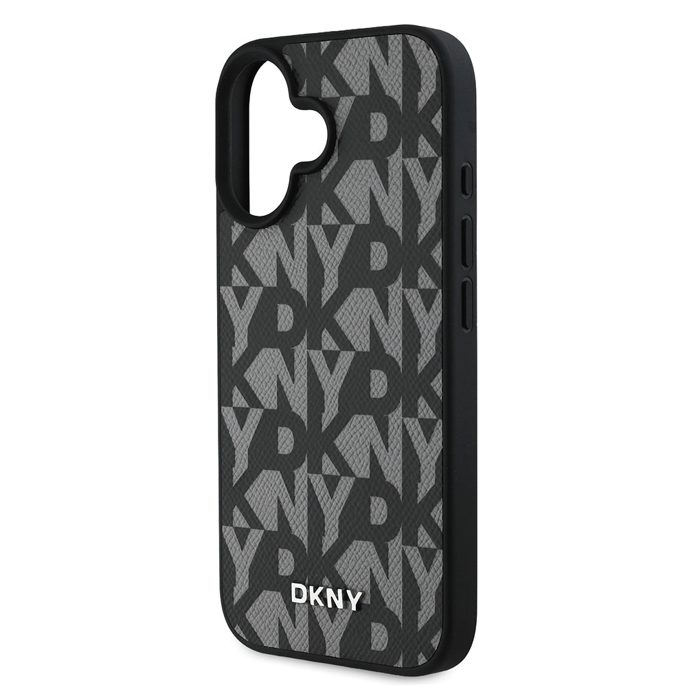 Apple iPhone 16 Case DKNY Original Licensed M-safe Charging Feature 3D Printed Grid Pattern Cover Brown