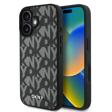 Apple iPhone 16 Kılıf DKNY Orjinal Lisanslı M-safe Şarj Özellikli 3D Yazılı Grid Pattern Kapak