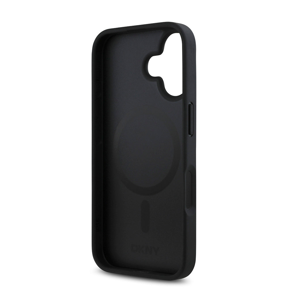 Apple iPhone 16 Kılıf DKNY Orjinal Lisanslı M-safe Şarj Özellikli 3D Yazılı Repeat Pattern Kapak Kahverengi