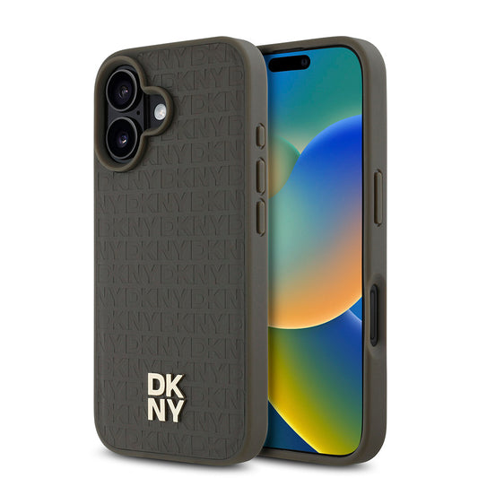 Apple iPhone 16 Kılıf DKNY Orjinal Lisanslı M-safe Şarj Özellikli 3D Yazılı Repeat Pattern Kapak