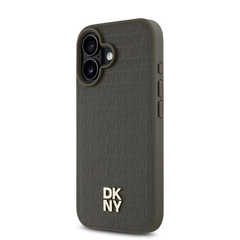 Apple iPhone 16 Kılıf DKNY Orjinal Lisanslı M-safe Şarj Özellikli 3D Yazılı Repeat Pattern Kapak Siyah