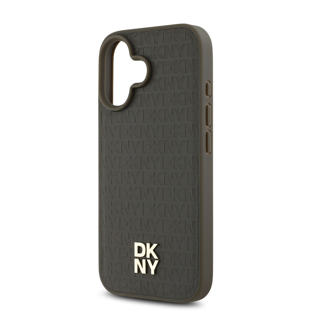 Apple iPhone 16 Kılıf DKNY Orjinal Lisanslı M-safe Şarj Özellikli 3D Yazılı Repeat Pattern Kapak Siyah