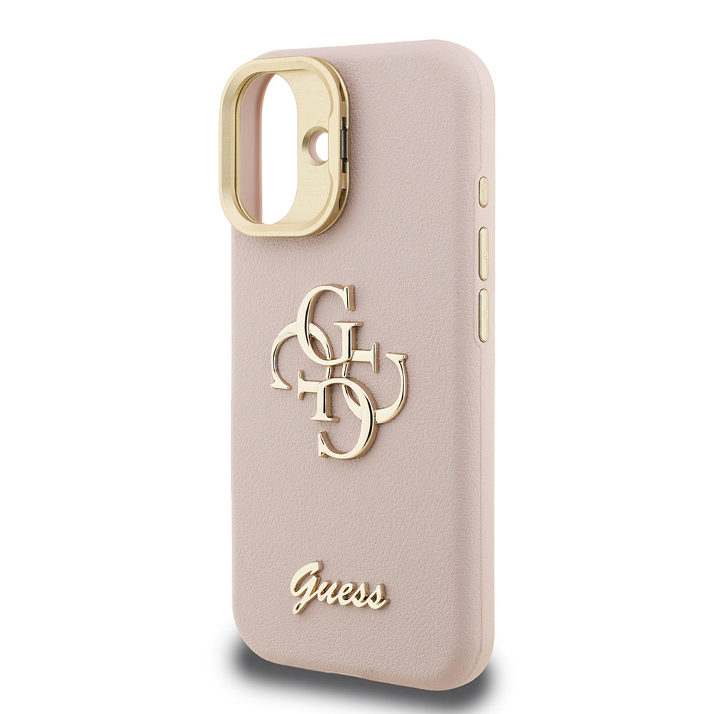 Apple iPhone 16 Case Guess Original Licensed Grained Text Logo Camera Stand Cover Beige