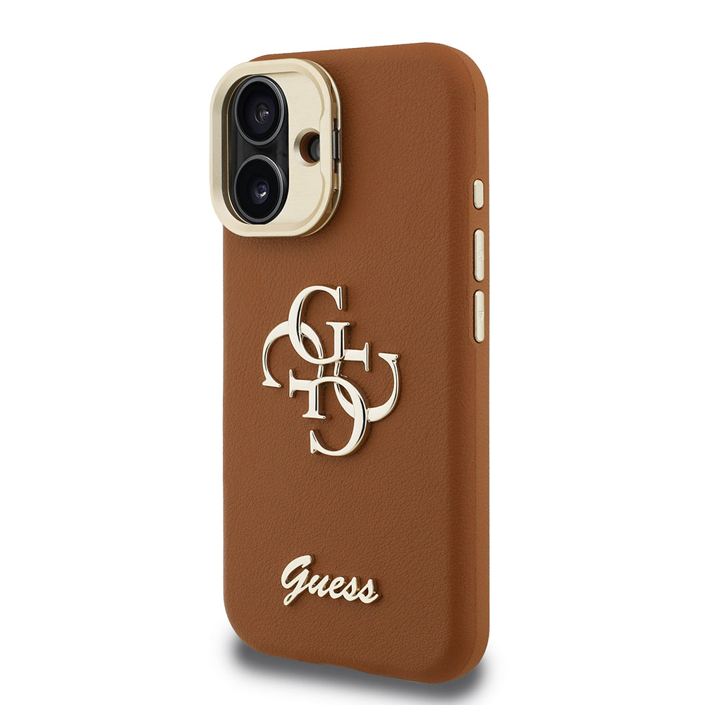 Apple iPhone 16 Case Guess Original Licensed Grained Text Logo Camera Stand Cover Pink