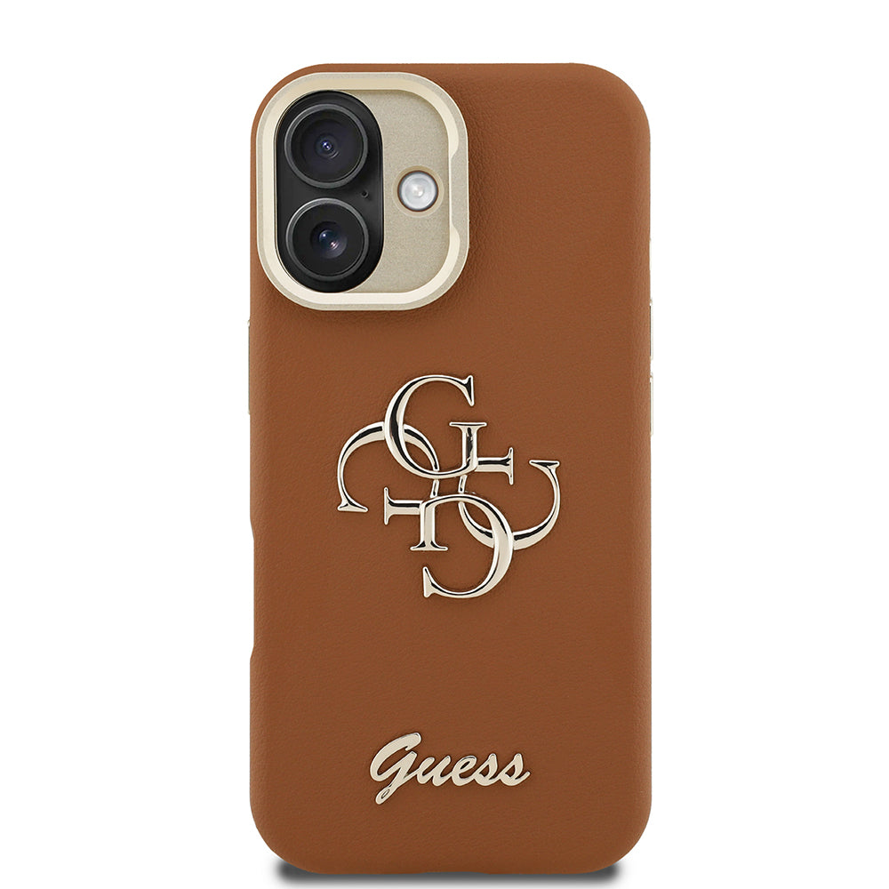 Apple iPhone 16 Case Guess Original Licensed Grained Text Logo Camera Stand Cover Pink