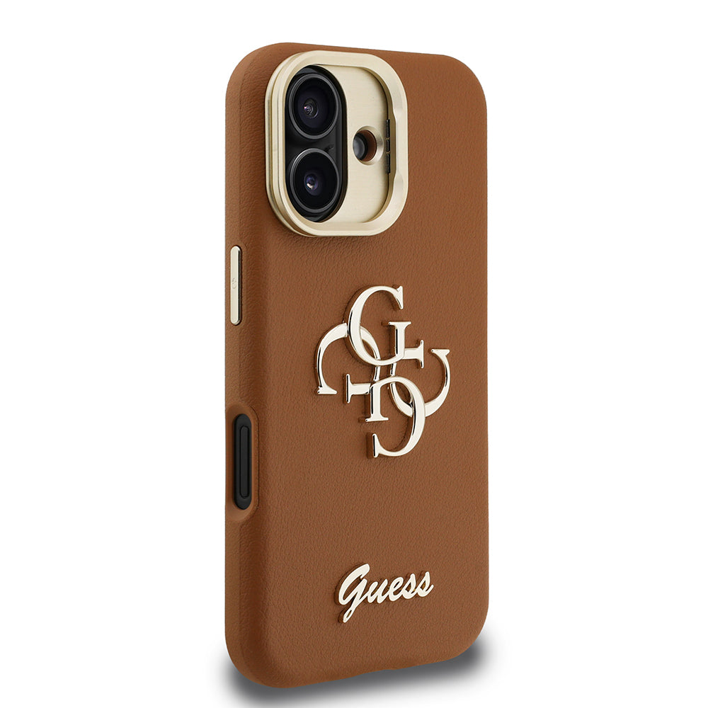 Apple iPhone 16 Case Guess Original Licensed Grained Text Logo Camera Stand Cover Pink