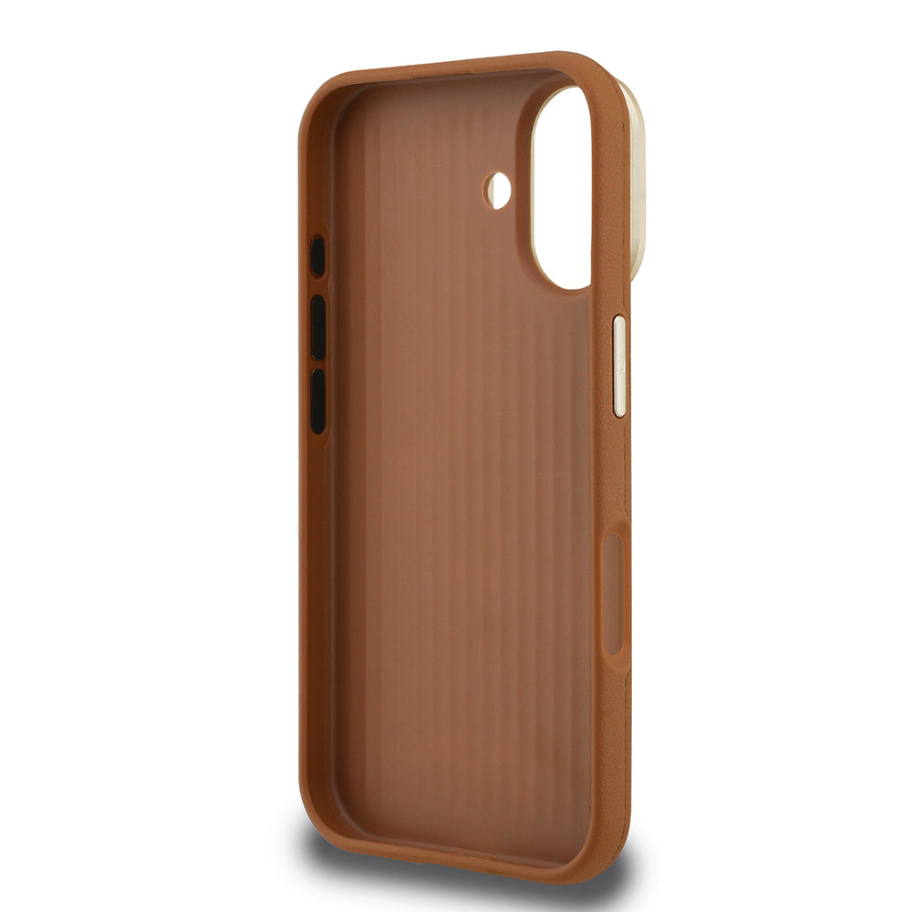 Apple iPhone 16 Case Guess Original Licensed Grained Text Logo Camera Stand Cover Beige