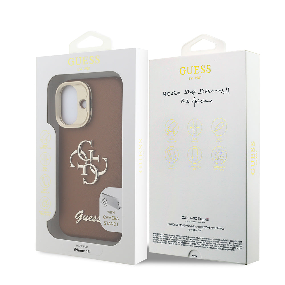 Apple iPhone 16 Case Guess Original Licensed Grained Text Logo Camera Stand Cover Pink