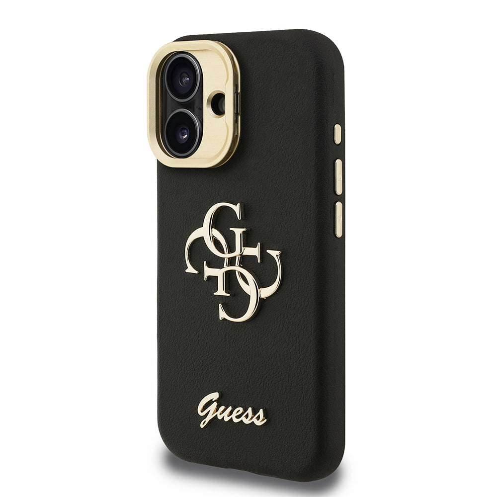 Apple iPhone 16 Case Guess Original Licensed Grained Text Logo Camera Stand Cover Beige