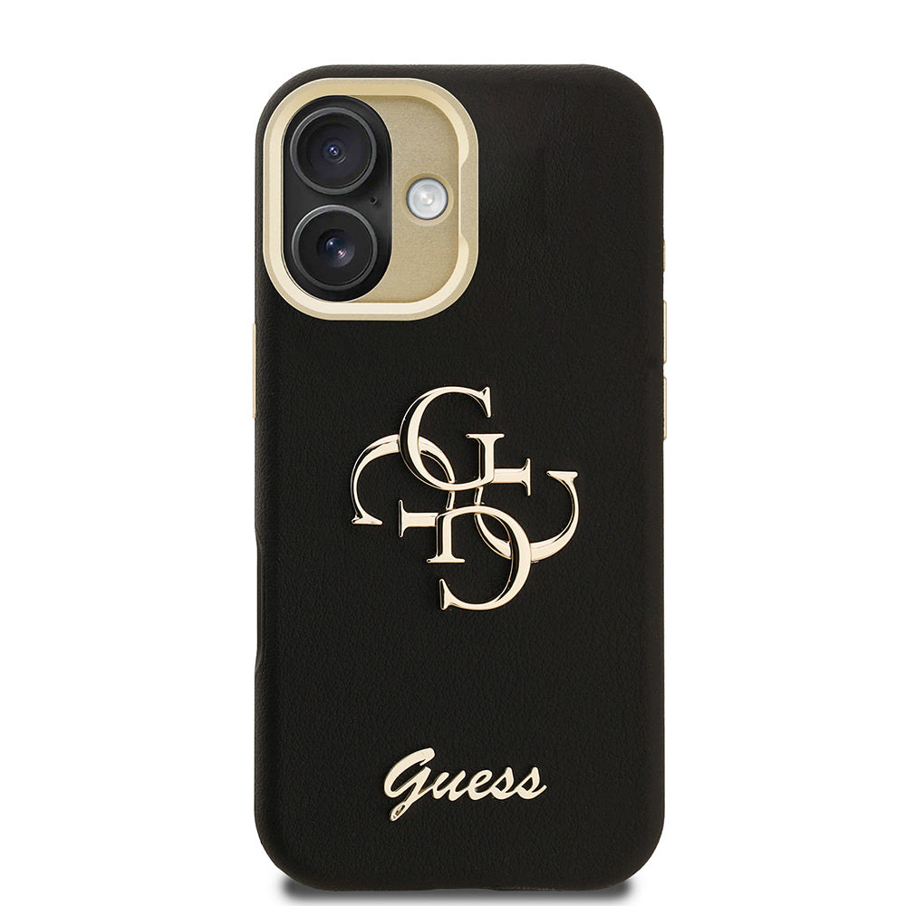 Apple iPhone 16 Case Guess Original Licensed Grained Text Logo Camera Stand Cover Beige