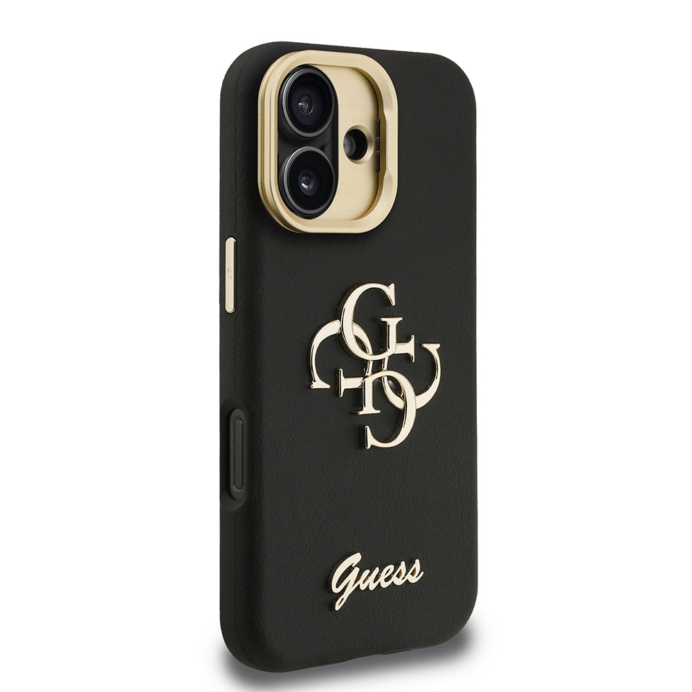 Apple iPhone 16 Case Guess Original Licensed Grained Text Logo Camera Stand Cover Pink