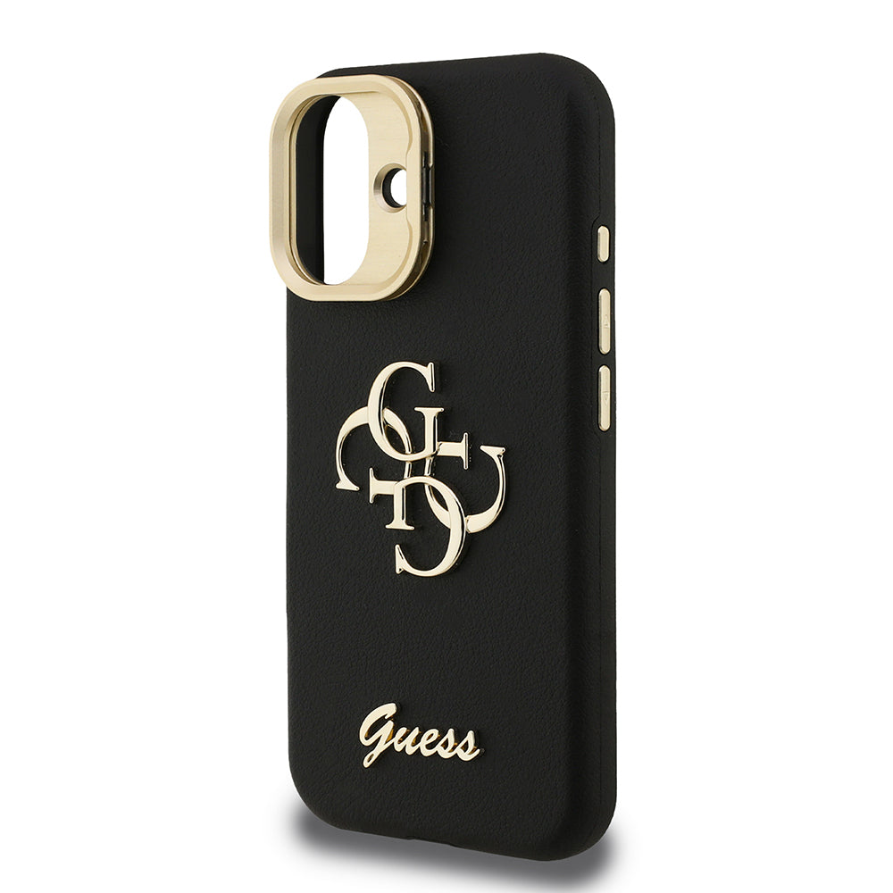 Apple iPhone 16 Case Guess Original Licensed Grained Text Logo Camera Stand Cover Pink