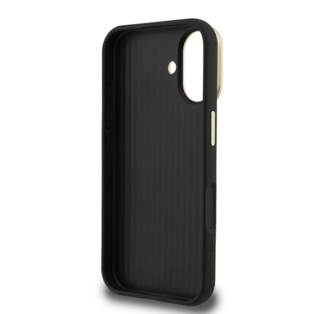 Apple iPhone 16 Case Guess Original Licensed Grained Text Logo Camera Stand Cover Beige