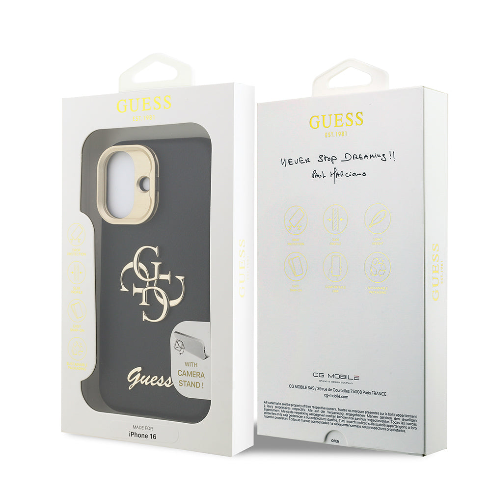Apple iPhone 16 Case Guess Original Licensed Grained Text Logo Camera Stand Cover Pink