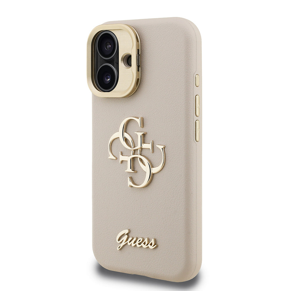 Apple iPhone 16 Case Guess Original Licensed Grained Text Logo Camera Stand Cover Pink