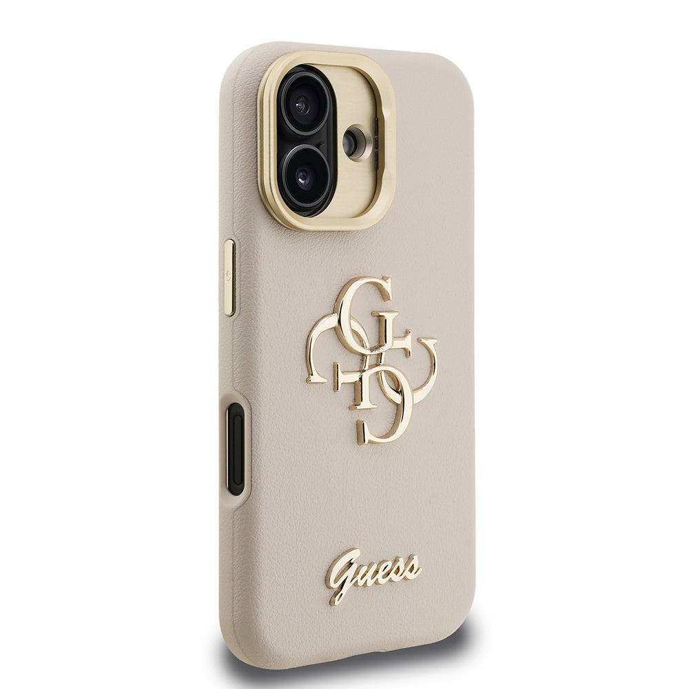 Apple iPhone 16 Case Guess Original Licensed Grained Text Logo Camera Stand Cover Pink