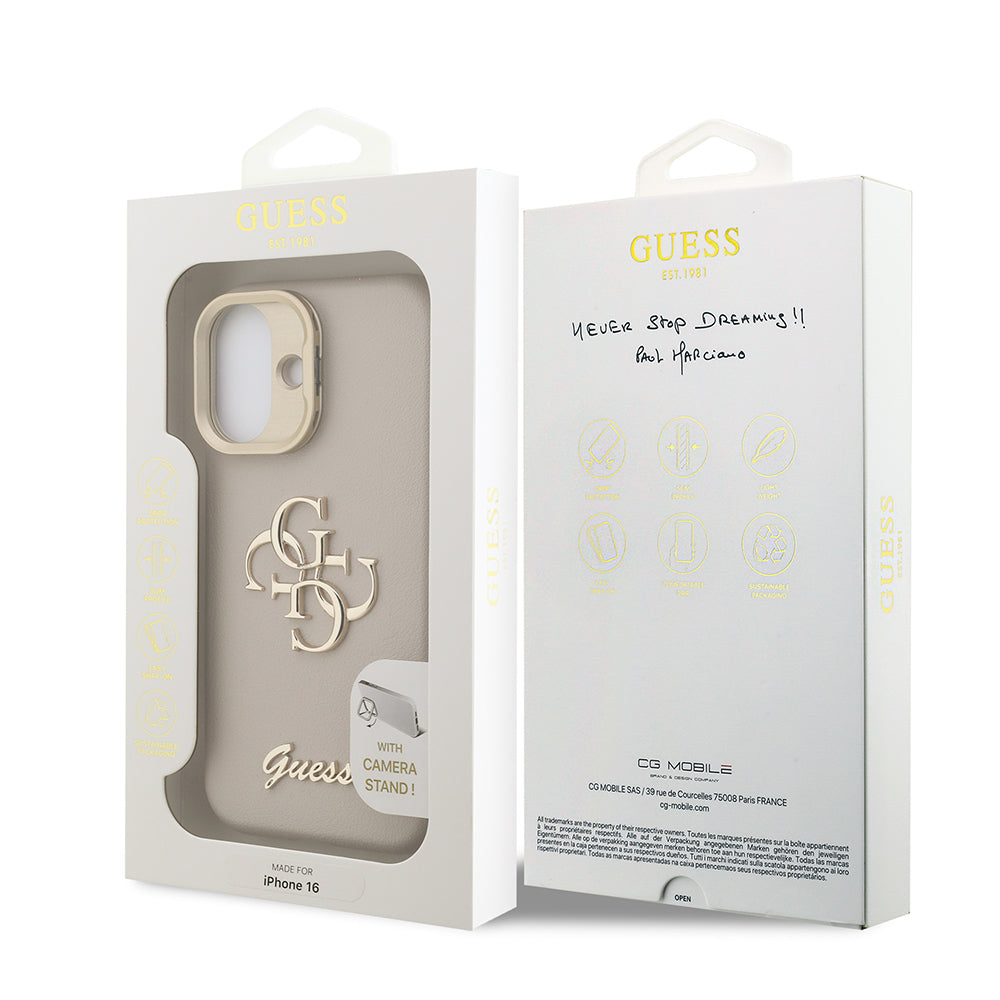 Apple iPhone 16 Case Guess Original Licensed Grained Text Logo Camera Stand Cover Pink