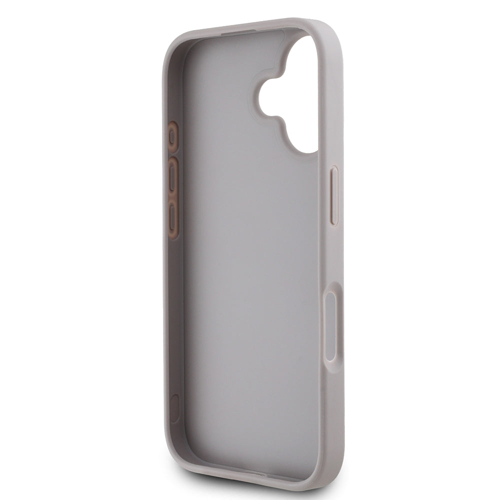 Apple iPhone 16 Case Guess Original Licensed Rose Printed Large Metal Logo Design Cover Pink