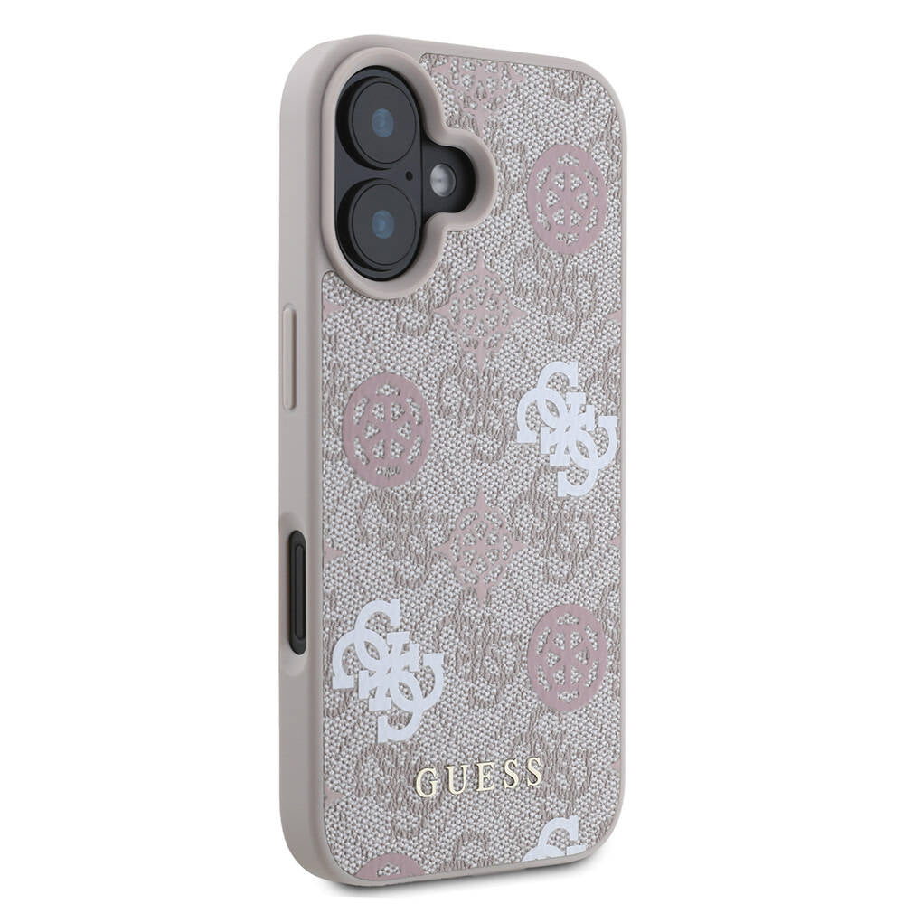 Apple iPhone 16 Case Guess Original Licensed M-safe Charging Feature 4G Patterned Text Logo Peony Cover Brown