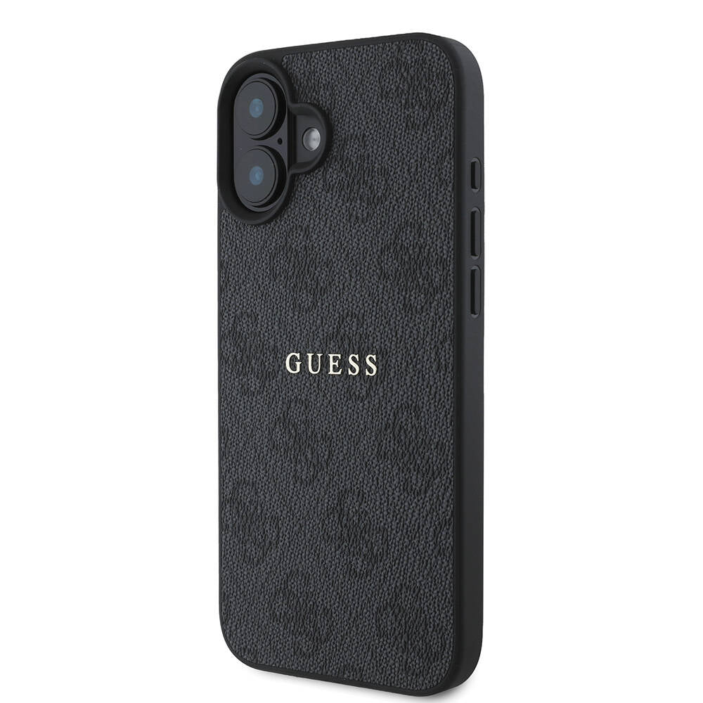 Apple iPhone 16 Case Guess Original Licensed M-safe Charging Feature 4G Patterned Text Logo Cover Black