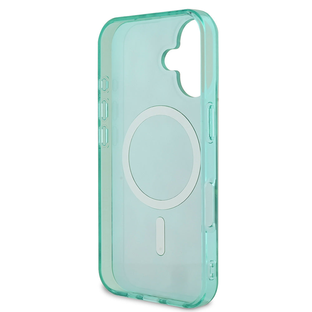 Apple iPhone 16 Case Guess Original Licensed M-safe Charging Feature IML Printed Jungle Ring Cover Green
