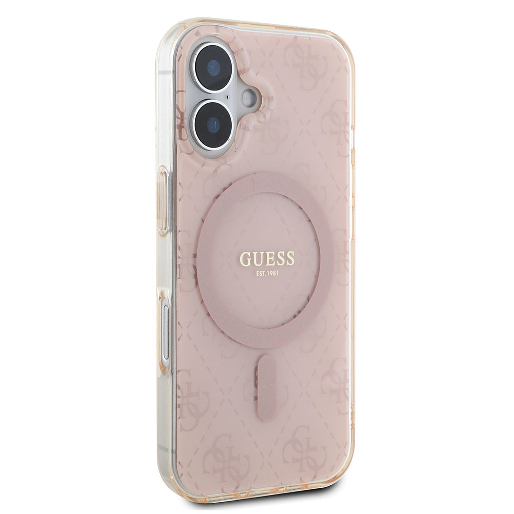 Apple iPhone 16 Case Guess Original Licensed M-Safe Charging Feature IML Printed Classic Logo 4G Patterned Cover Brown