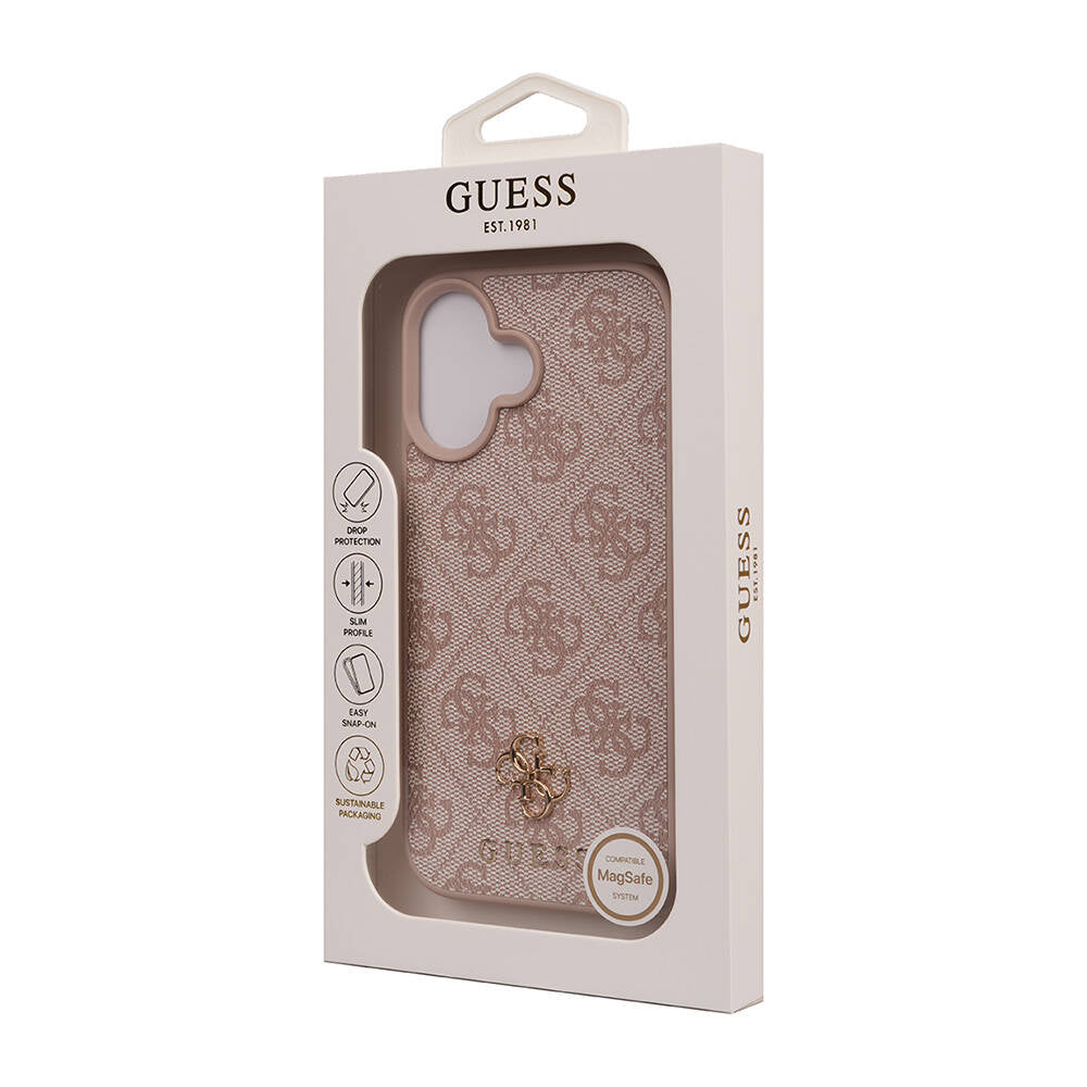 Apple iPhone 16 Case Guess Original Licensed M-safe Charging Feature Small 4G Classic Cover Black