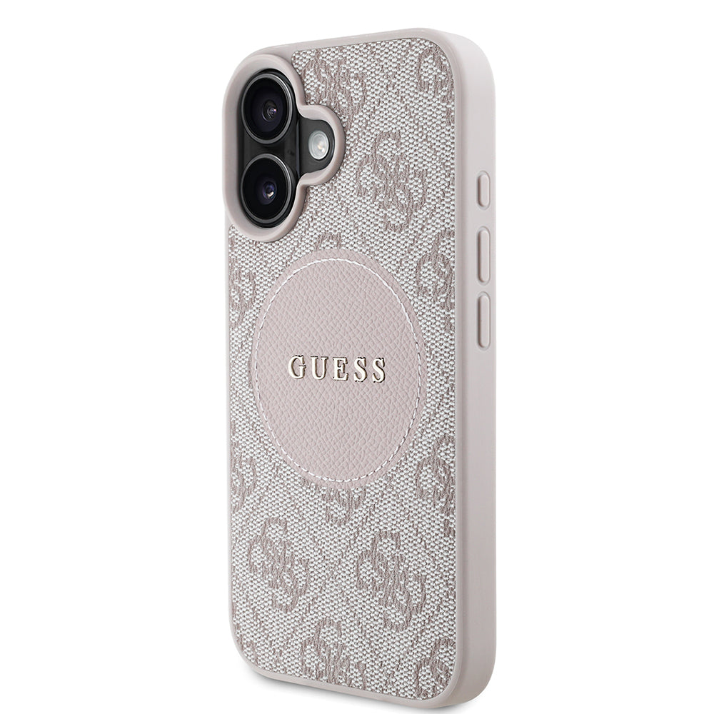 Apple iPhone 16 Case Guess Original Licensed M-safe Charging Feature Circle Classic Cover Brown with Text Logo