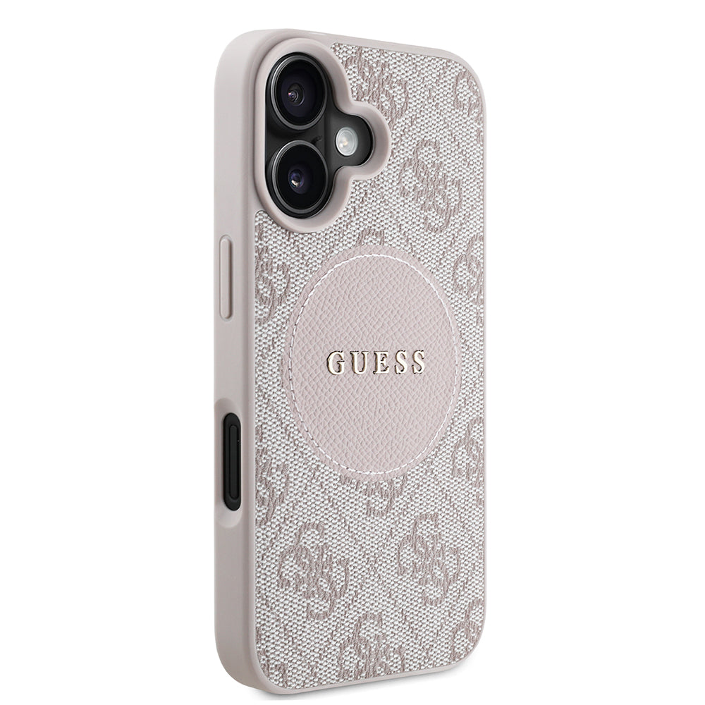 Apple iPhone 16 Case Guess Original Licensed M-safe Charging Feature Circle Classic Cover Brown with Text Logo
