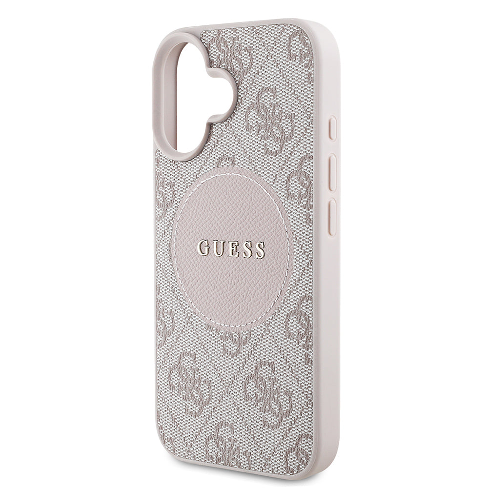 Apple iPhone 16 Case Guess Original Licensed M-safe Charging Feature Circle Classic Cover Brown with Text Logo