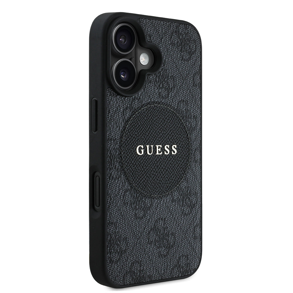 Apple iPhone 16 Case Guess Original Licensed M-safe Charging Feature Circle Classic Cover Brown with Text Logo