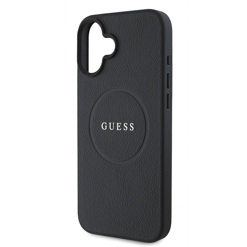 Apple iPhone 16 Case Guess Original Licensed M-safe Charging Feature Grained Cover Pink with Text Logo
