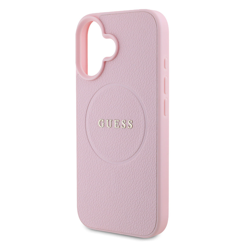 Apple iPhone 16 Case Guess Original Licensed M-safe Charging Feature Grained Cover Green with Text Logo