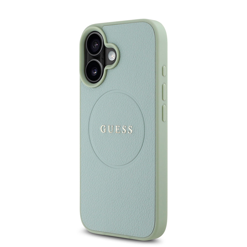 Apple iPhone 16 Case Guess Original Licensed M-safe Charging Feature Grained Cover Pink with Text Logo