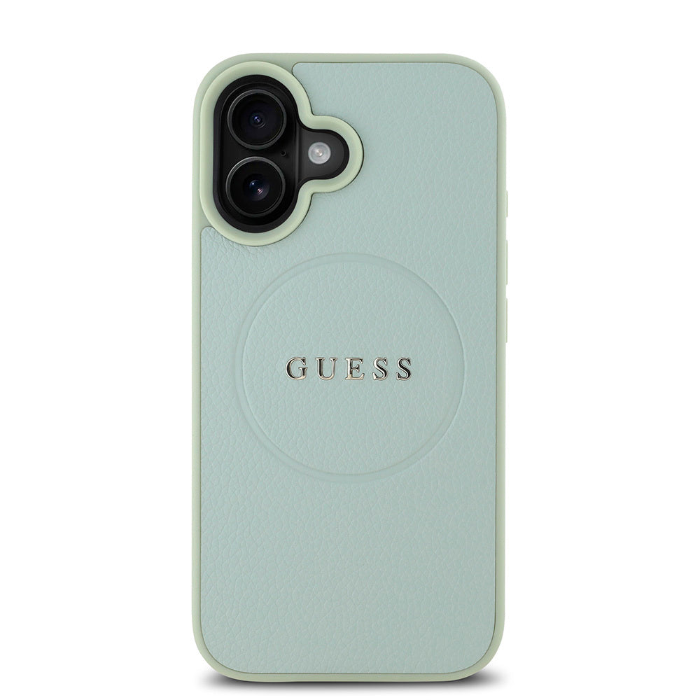Apple iPhone 16 Case Guess Original Licensed M-safe Charging Feature Grained Cover Pink with Text Logo