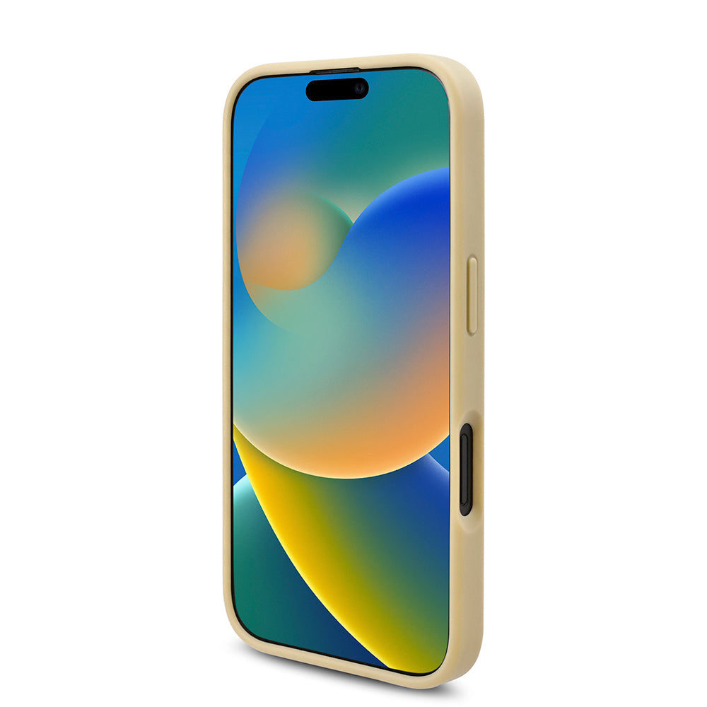 Apple iPhone 16 Case Guess Original Licensed Stone Back Surface Triangle Logo Cover Gold
