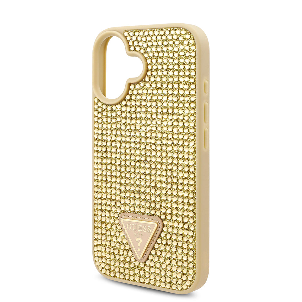 Apple iPhone 16 Case Guess Original Licensed Stone Back Surface Triangle Logo Cover Gold