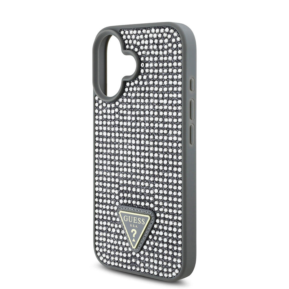 Apple iPhone 16 Case Guess Original Licensed Stone Back Surface Triangle Logo Cover Pink