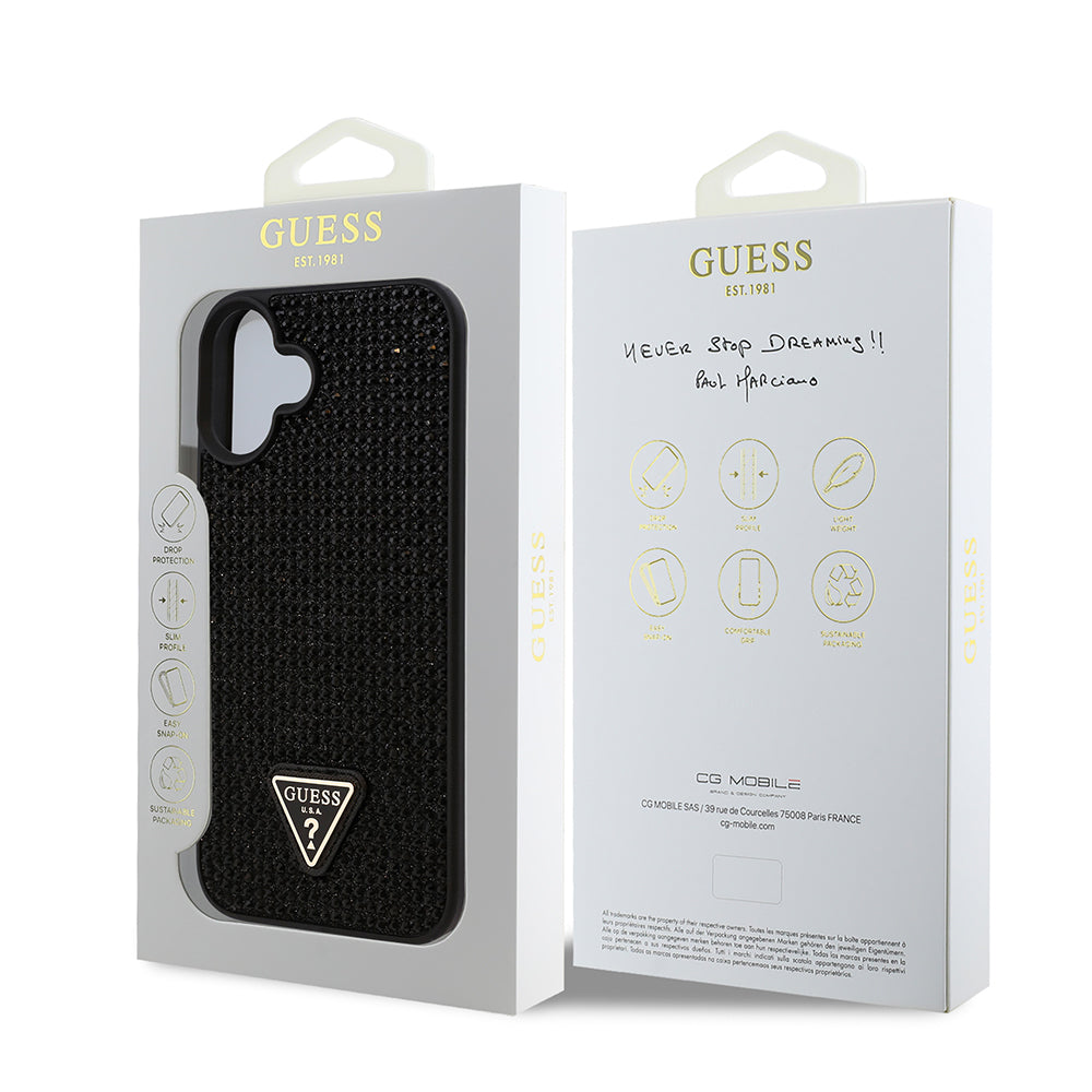 Apple iPhone 16 Case Guess Original Licensed Stone Back Surface Triangle Logo Cover Pink