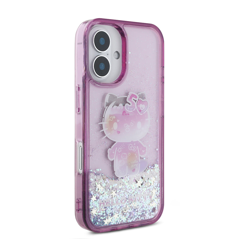 Apple iPhone 16 Case Hello Kitty Original Licensed Liquid Glitter 50th Anniversary Party Cover Purple