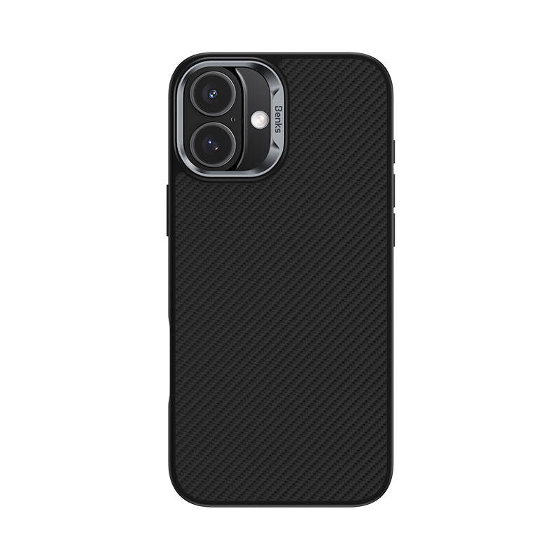 Apple iPhone 16 Case Carbon Fiber M-Safe Charging Feature Benks Hybrid ArmorPro 600D Kevlar Cover Black