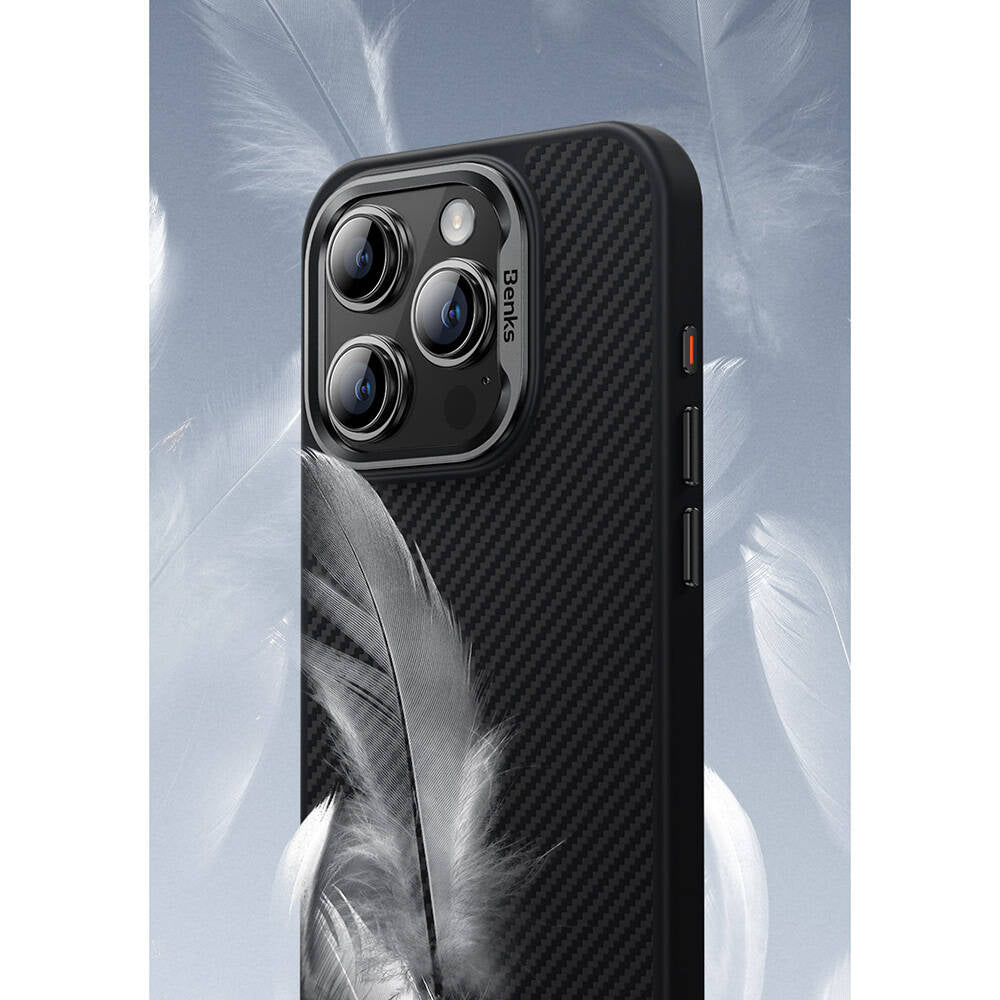Apple iPhone 16 Case Carbon Fiber M-Safe Charging Feature Benks Hybrid ArmorPro 600D Kevlar Cover Black
