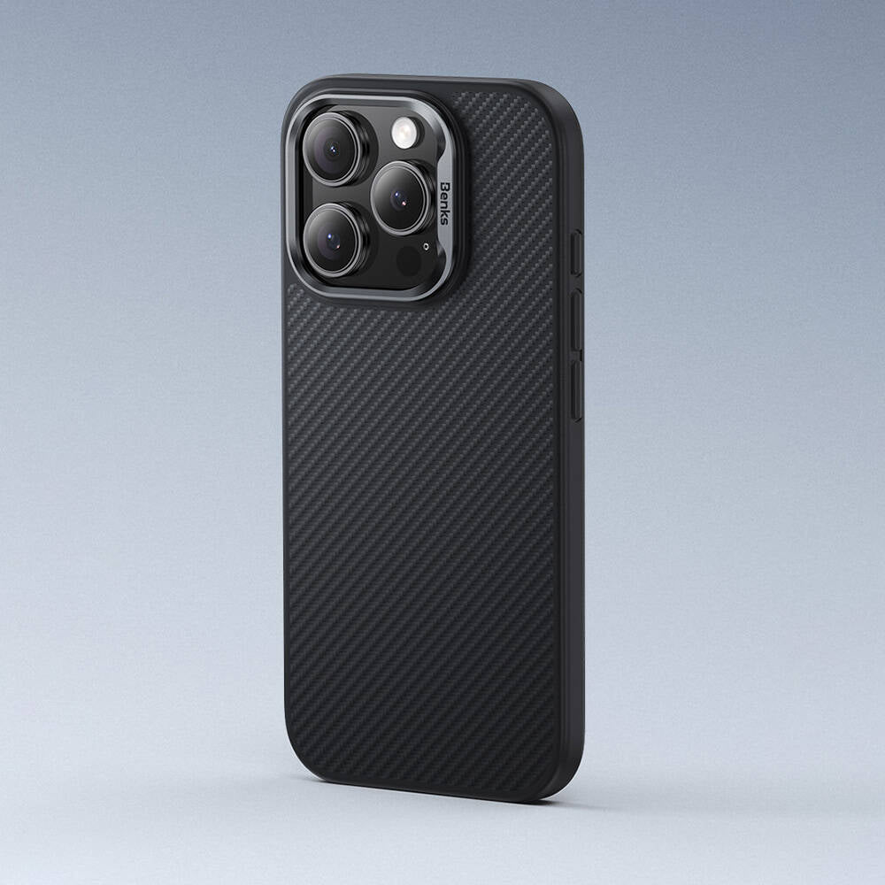Apple iPhone 16 Case Carbon Fiber M-Safe Charging Feature Benks Hybrid ArmorPro 600D Kevlar Cover Black