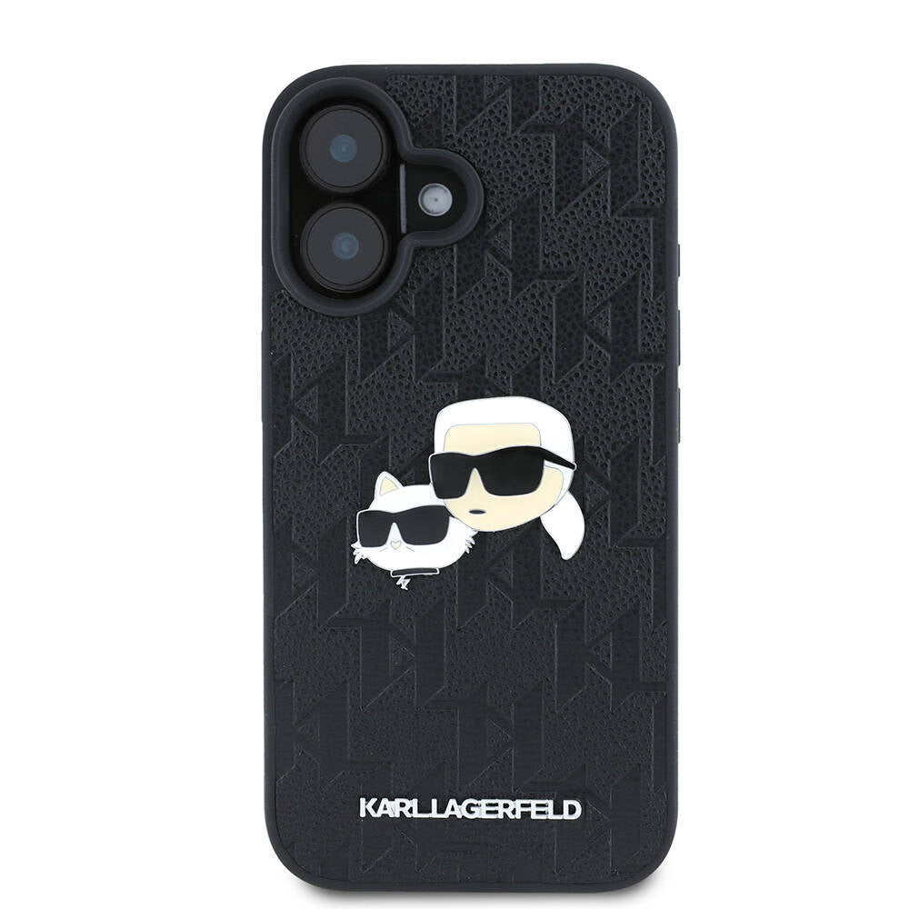 Apple iPhone 16 Case Karl Lagerfeld Original Licensed K&C Heads Monogram Pin Cover Black